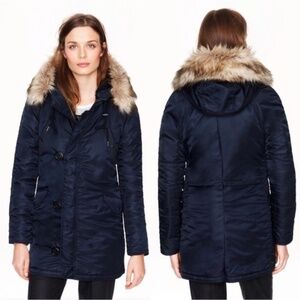J.CREW UNISEX NAVY NYLON ARMY MILITARY SNORKEL PARKA WINTER COAT XS